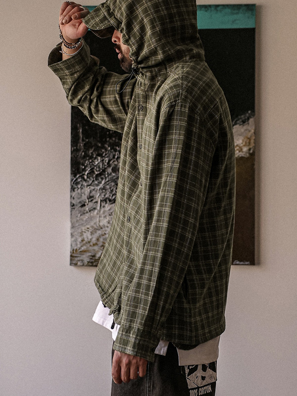 (M-2XL)<BR>라마조디 带兜帽的格子衬衫 611