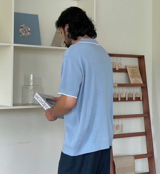 (L-5XL)<br>라타리 开领 短袖针织品<br><font color="#fb5ec9"><B>[1+1]</B></font>