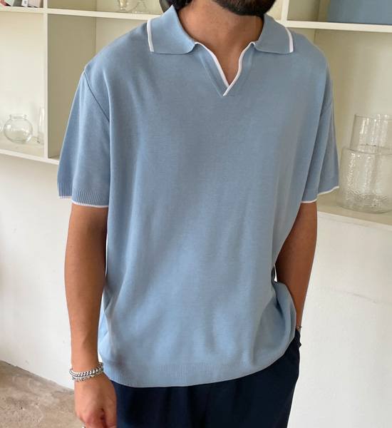 (L-5XL)<br>라타리 开领 短袖针织品<br><font color="#fb5ec9"><B>[1+1]</B></font>