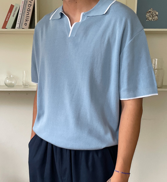 (L-5XL)<br>라타리 开领 短袖针织品<br><font color="#fb5ec9"><B>[1+1]</B></font>