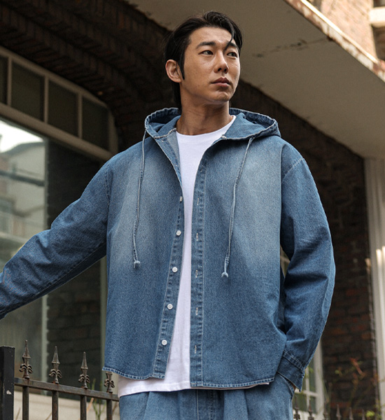 킨소코 후드데님셔츠+라사우스 세미와이드핏<br>데님밴딩팬츠