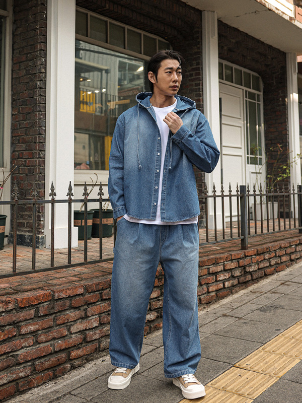 킨소코 후드데님셔츠+라사우스 세미와이드핏<br>데님밴딩팬츠