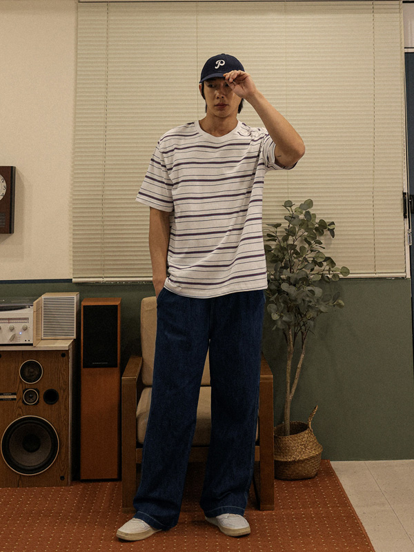 (XL-6XL)<BR>사토리나 条纹 短袖T恤 656