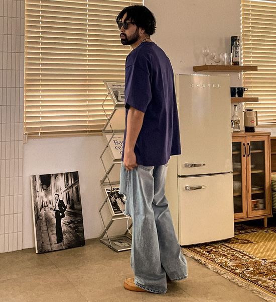 (S-5XL)<BR>알파하 半宽配合 牛仔裤