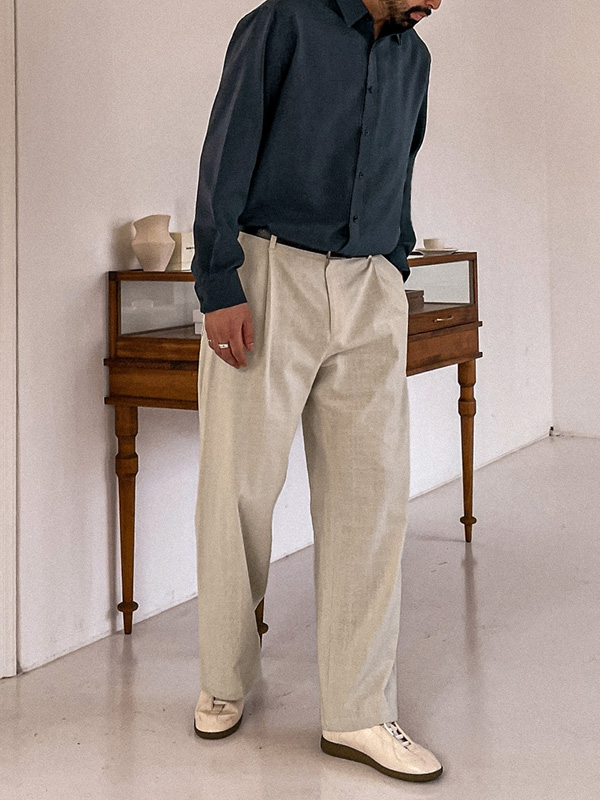 (L-5XL)<BR>스코퍼스 半宽配合 后松紧带 린넨팬츠