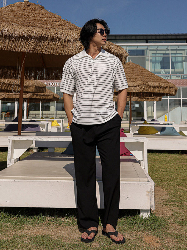 (L-5XL)<BR>아디드 条纹 短袖领衬衫 T12