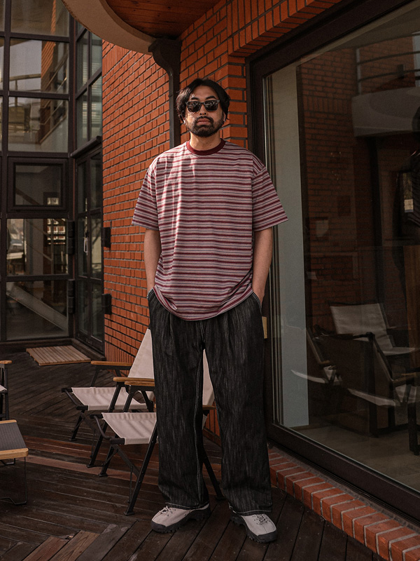 (XL-6XL)<BR>티온빌 条纹 短袖T恤