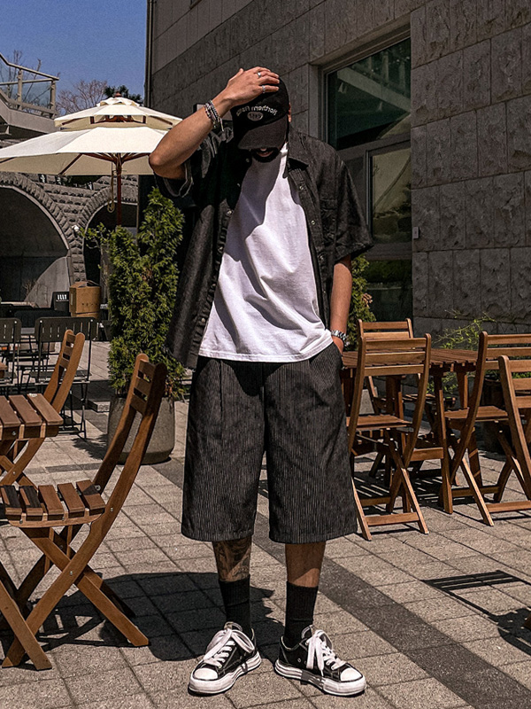 (L-5XL)<BR>우보스코 牛仔短袖衬衫