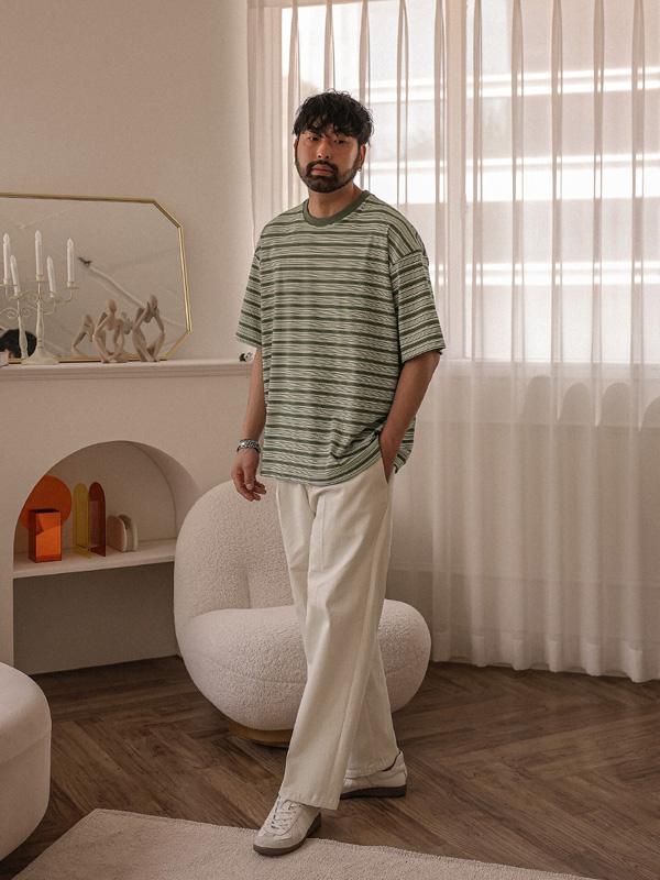 (XL-4XL)<BR>타번치 条纹 短袖T恤