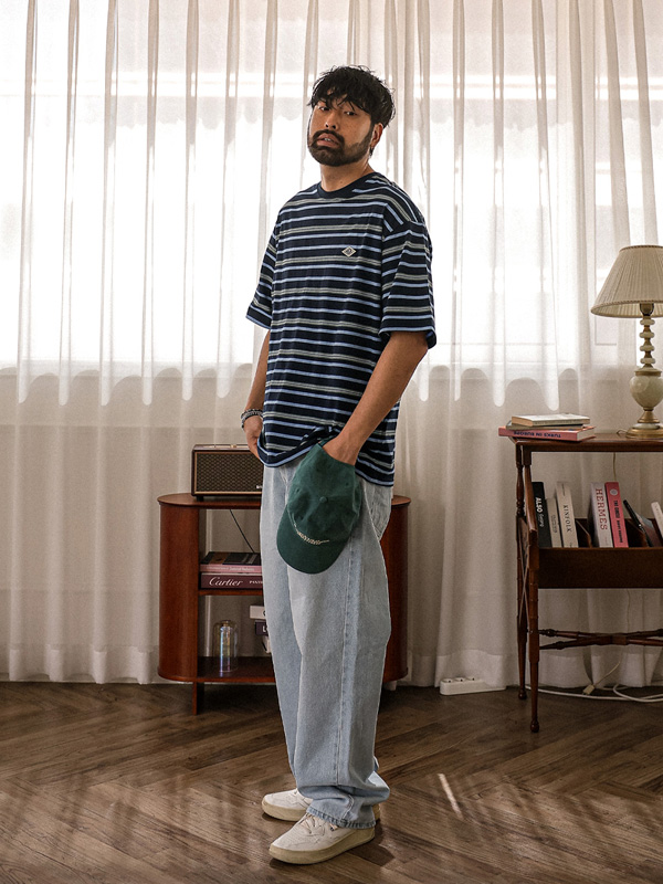 (L-5XL)<BR>바츠카시 条纹 短袖T恤