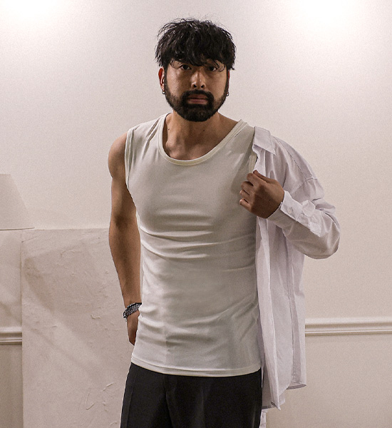 (L-5XL)<br>타노로니 带肋无袖衬衫 T023