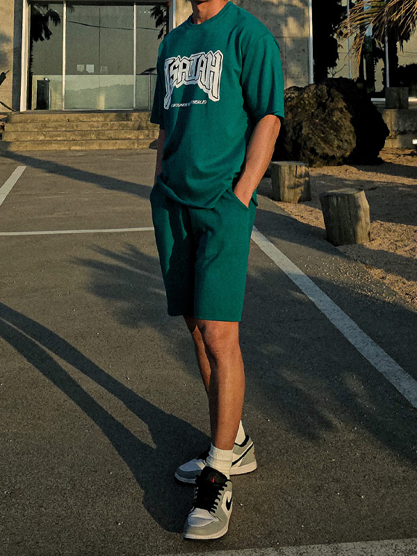 (L-5XL)<BR>포토코미 短袖T恤+올디핏 松紧带短裤