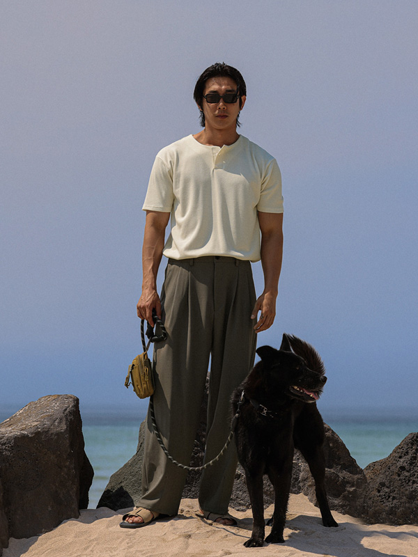 (L-5XL)<br>벨론 亨利颈 短袖T恤<br><font color="#fb5ec9"><B>[1+1]</B></font>