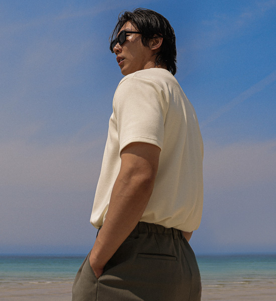 (L-5XL)<br>벨론 亨利颈 短袖T恤<br><font color="#fb5ec9"><B>[1+1]</B></font>