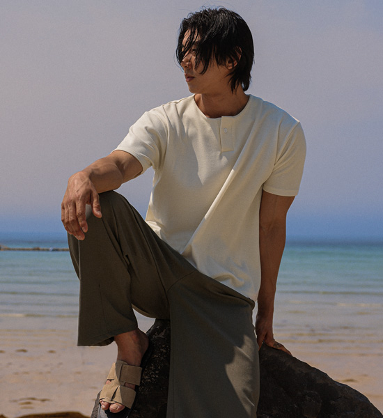 (L-5XL)<br>벨론 亨利颈 短袖T恤<br><font color="#fb5ec9"><B>[1+1]</B></font>