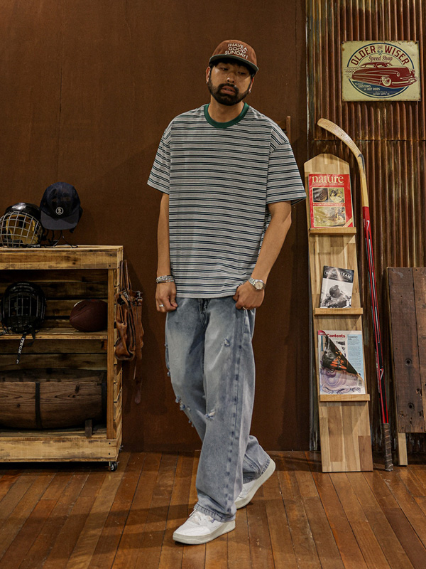 (XL-6XL)<br>브자니카 条纹 短袖T恤 1677