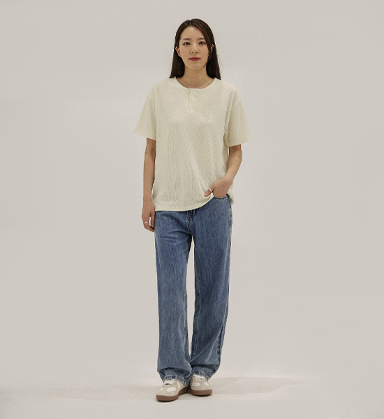 (L-5XL)<br>벨론 亨利颈 短袖T恤<br><font color="#fb5ec9"><B>[1+1]</B></font>