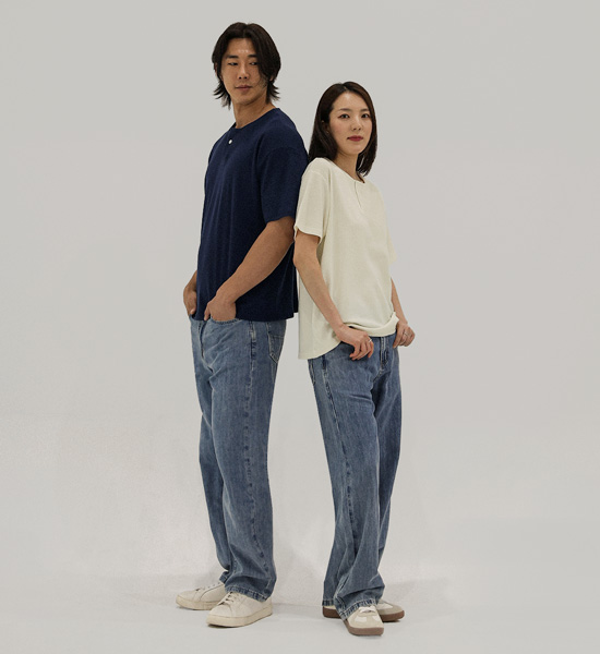 (L-5XL)<br>벨론 亨利颈 短袖T恤<br><font color="#fb5ec9"><B>[1+1]</B></font>