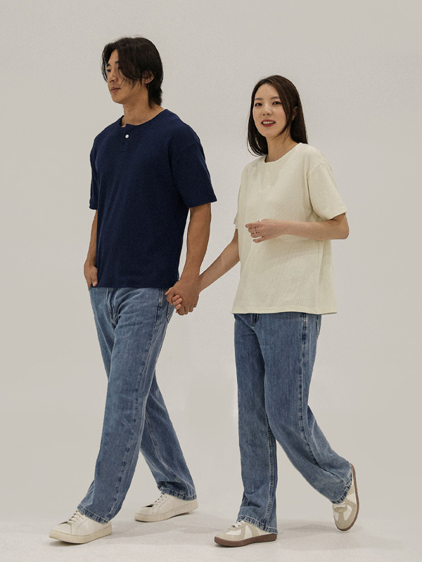 (L-5XL)<br>벨론 亨利颈 短袖T恤<br><font color="#fb5ec9"><B>[1+1]</B></font>