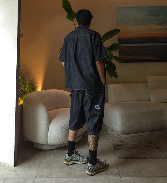 (XL-6XL)<br>스호턴 无洗牛仔裤 短袖衬衫+스프리몽 无洗牛仔裤 百慕大 松紧带短裤