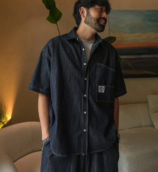 (XL-6XL)<br>스호턴 无洗牛仔裤 短袖衬衫+스프리몽 无洗牛仔裤 百慕大 松紧带短裤