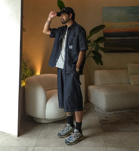 (XL-6XL)<br>스호턴 无洗牛仔裤 短袖衬衫+스프리몽 无洗牛仔裤 百慕大 松紧带短裤