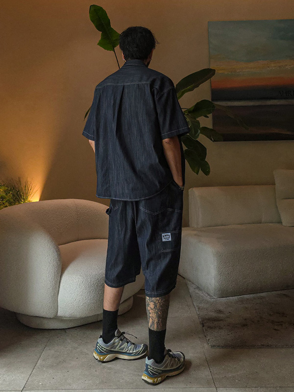 (XL-6XL)<br>스호턴 无洗牛仔裤 短袖衬衫+스프리몽 无洗牛仔裤 百慕大 松紧带短裤