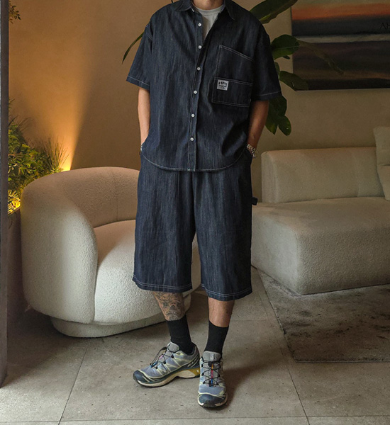 (XL-6XL)<br>스호턴 无洗牛仔裤 短袖衬衫+스프리몽 无洗牛仔裤 百慕大 松紧带短裤