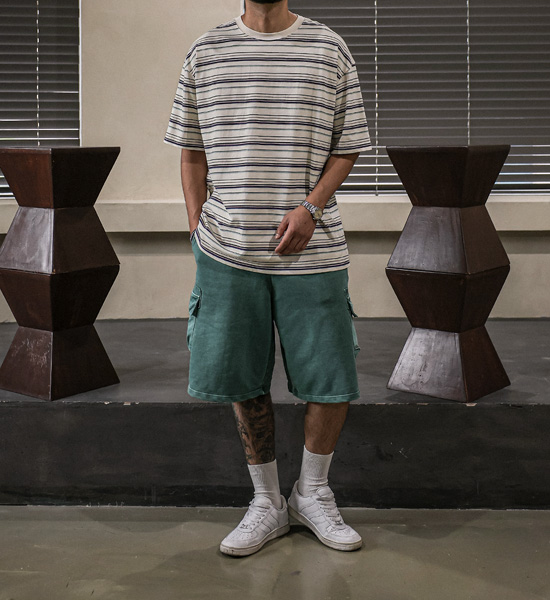 (L-5XL)<BR>주프카 条纹 短袖T恤