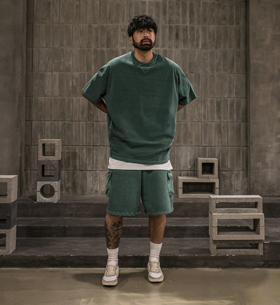 (XL-6XL)<BR>킹가로이 颜料 短袖T恤+비스트로 颜料 货物绑带短裤