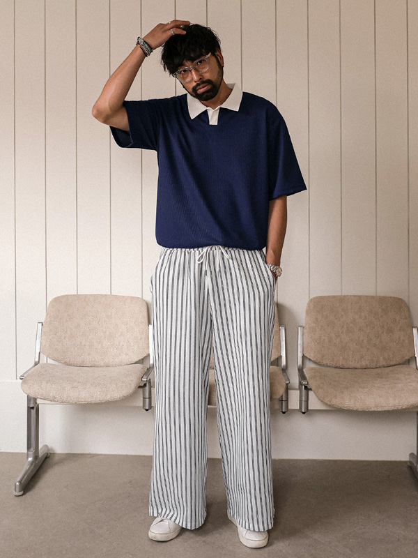 (L-4XL)<br>로센 华夫饼 短袖领衬衫