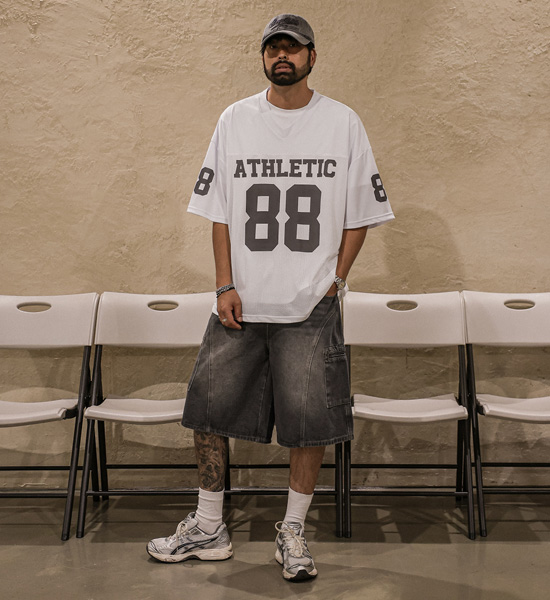 (XL-5XL)<BR>트리플턴 牛仔色 松紧带短裤 8887