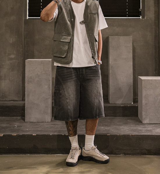 (XL-5XL)<BR>트리플턴 牛仔色 松紧带短裤 8887