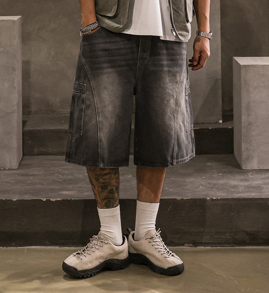 (XL-5XL)<BR>트리플턴 牛仔色 松紧带短裤 8887