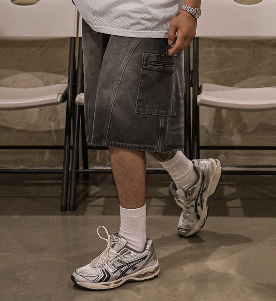 (XL-5XL)<BR>트리플턴 牛仔色 松紧带短裤 8887