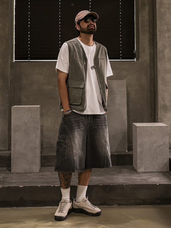 (XL-5XL)<BR>트리플턴 牛仔色 松紧带短裤 8887