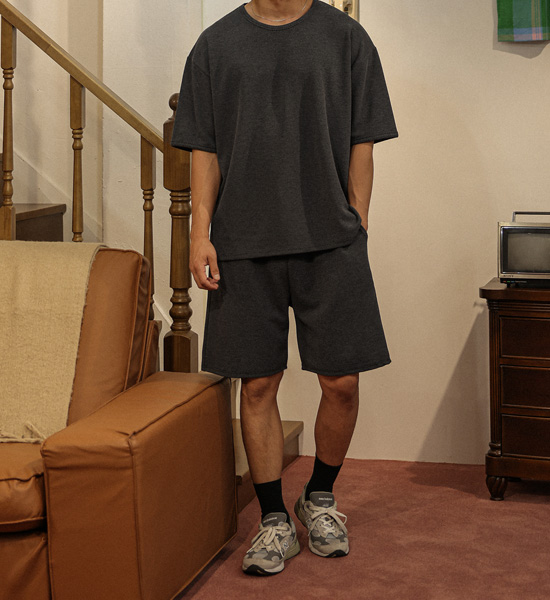 (L-5XL)<br>브루피 엠보반팔티+클로닝 엠보밴딩반바지