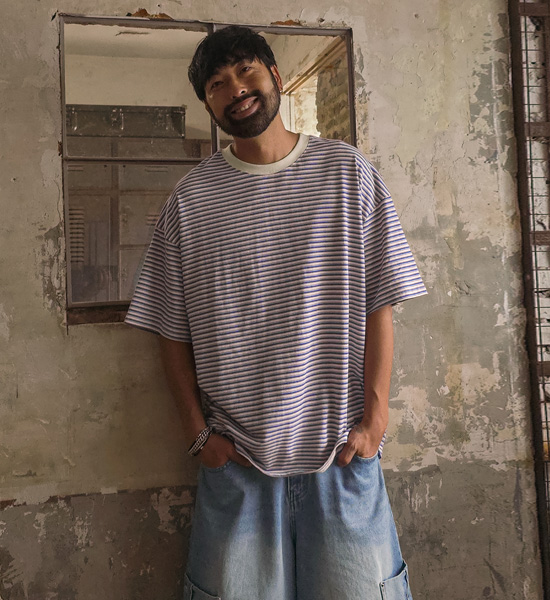 (XL-4XL)<br>슈베린 条纹 短袖T恤