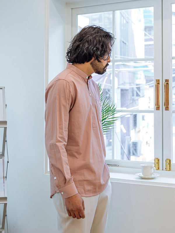 (L-4XL)<br>가창력 亨利颈 衬衫 <br><font color="#098a09"><B>选择长度 (基础,长款+6cm)</B></font>