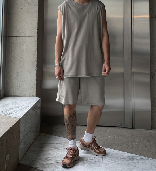 (XL-6XL)<BR>피자비 와플세트(背心/短袖T恤+松紧带短裤)