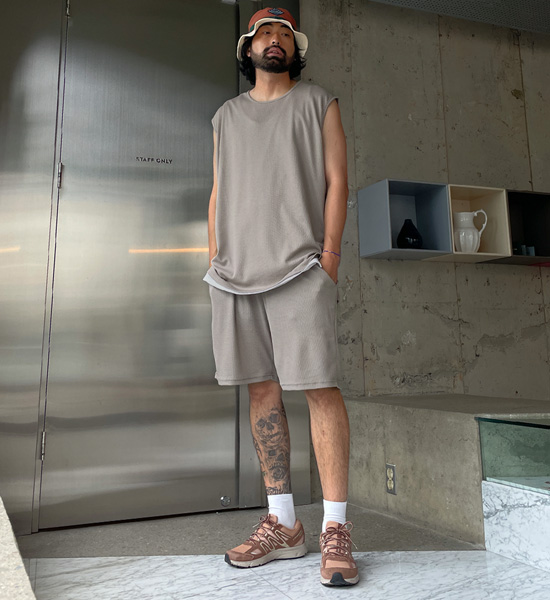 (XL-6XL)<BR>피자비 와플세트(背心/短袖T恤+松紧带短裤)