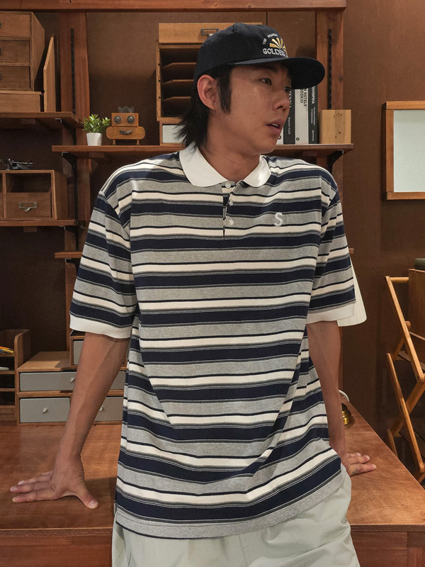 (L-5XL)<BR>바트할 条纹 短袖领衬衫