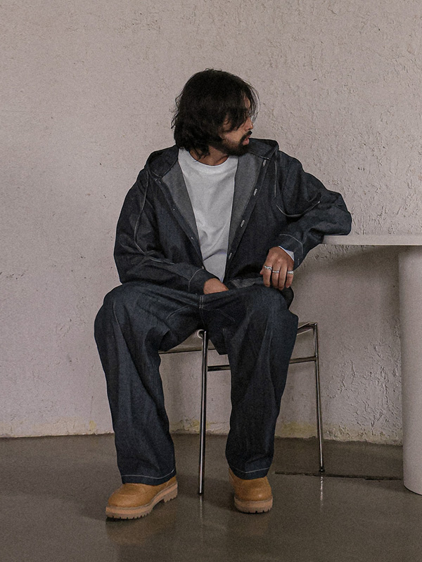 (L-5XL)<BR>뷰니시 无洗牛仔裤 连帽衫+마로이 半宽配合 无洗牛仔裤 松紧带裤