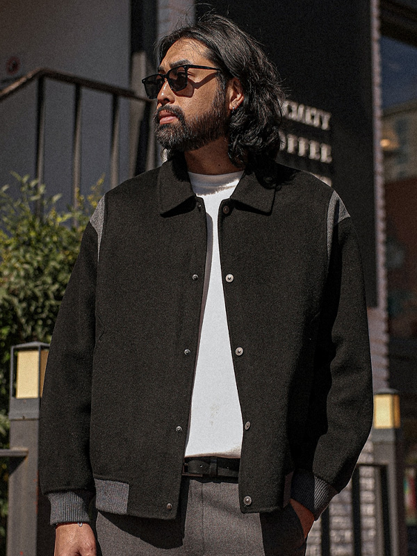 (L-6XL)<br>카라허트 手工制作 배색羊毛점퍼(羊毛71%) 9080