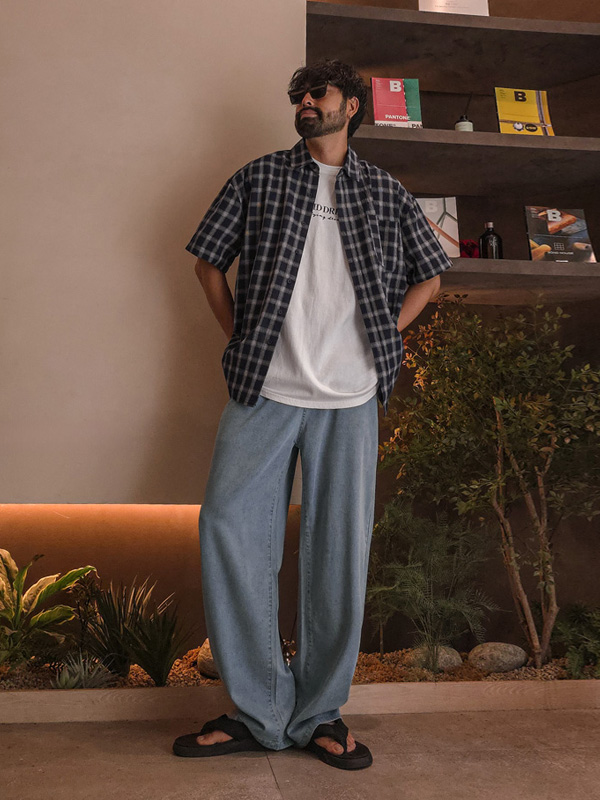 (L-5XL)<BR>리마노바 半宽配合 牛仔松紧带裤