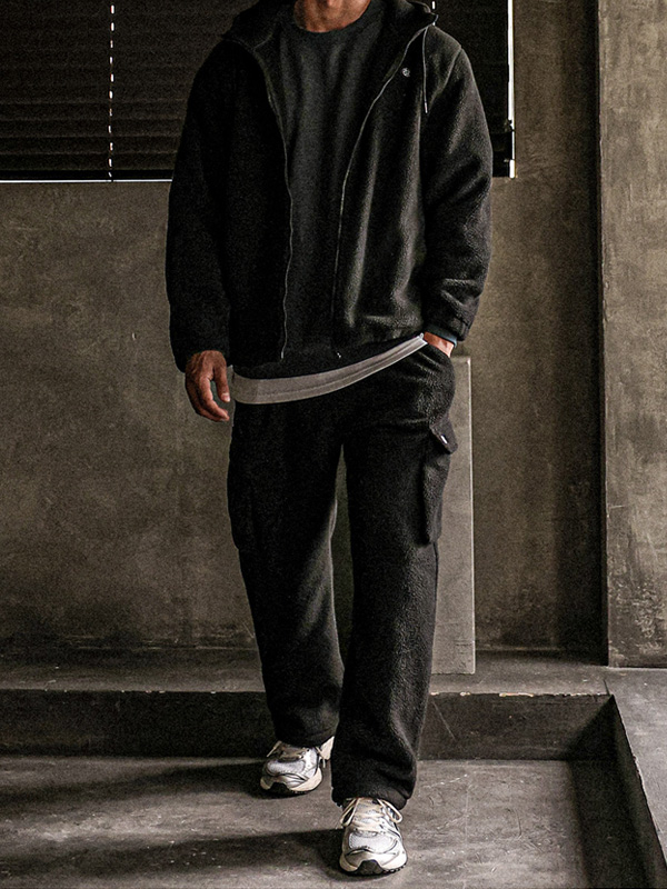 (XL-6XL)<br>비컨스 绒毛 带帽拉链+란트파 绒毛 半宽配合 货物松紧带裤