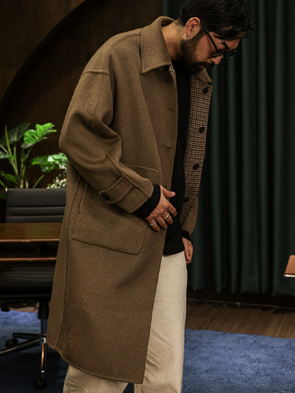 (L-3XL)<br>비버밸리 手工制作 양면羊毛코트(羊毛70%) F5058