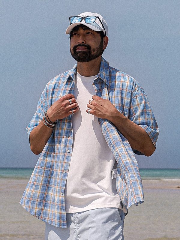 (XL-6XL)<br>우타이타 格子短袖衬衫 25218