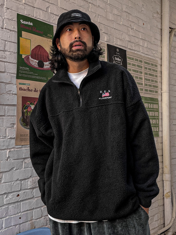 (XL-6XL)<BR>캐니트 绒毛 半拉链 <br><font color=