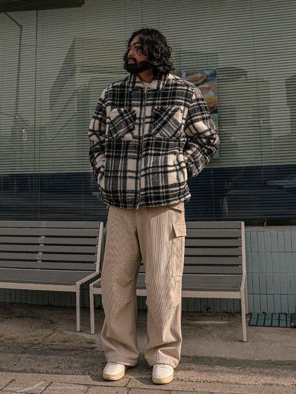 (XL-6XL)<br>니아우사 绒毛 체크집업 J002